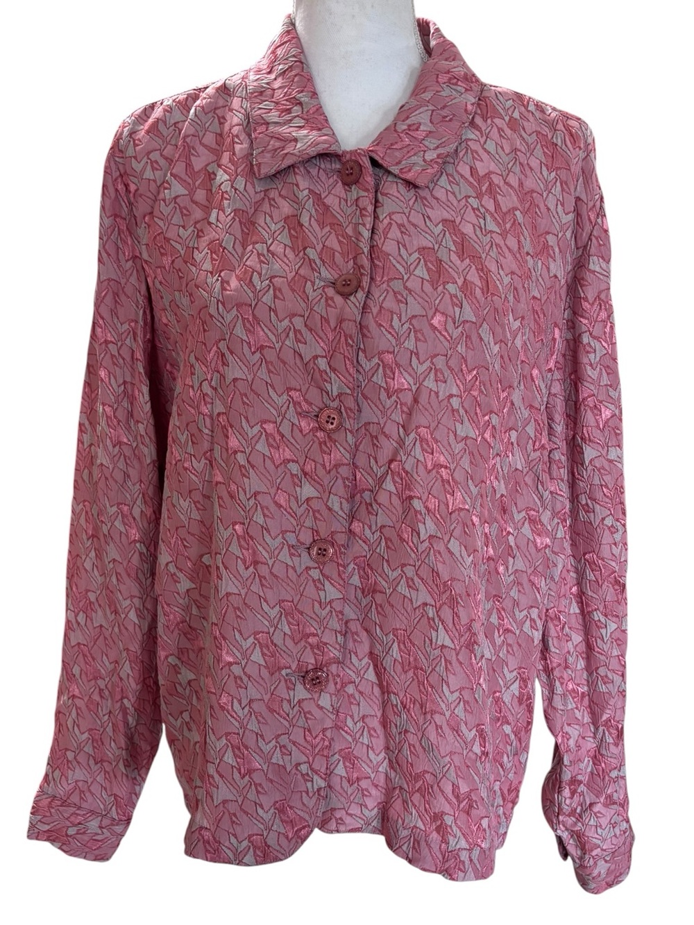 ERM by Erin London Pink Textured Jacquard Button Front Blouse XL